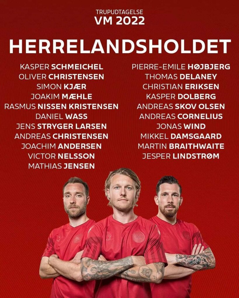 Senarai Pemain Denmark Piala Dunia 2022 [RASMI]
