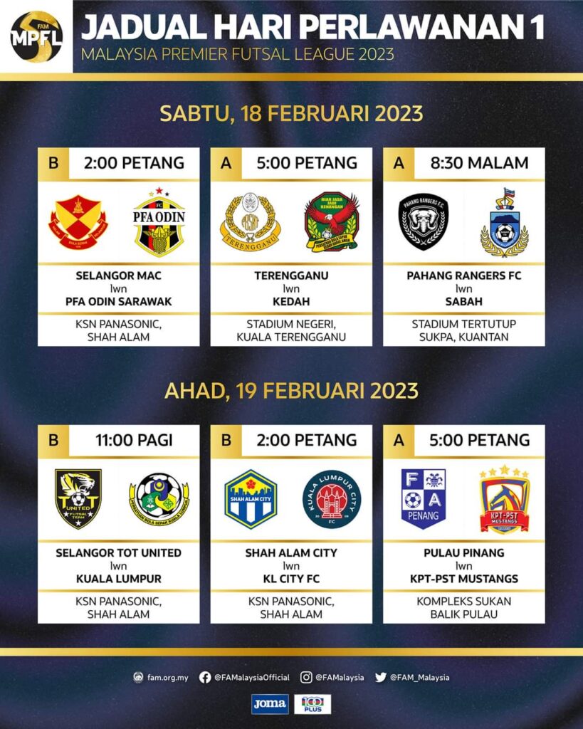 Jadual MPFL 2023 Malaysia Premier Futsal League (Carta)