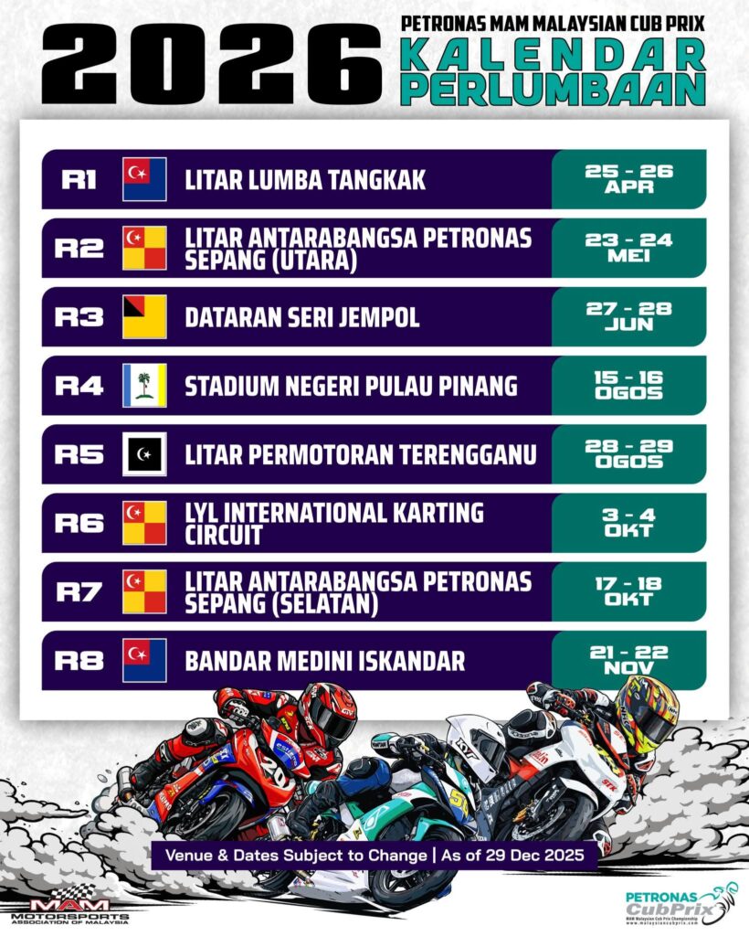 Jadual Perlumbaan Cub Prix 2026